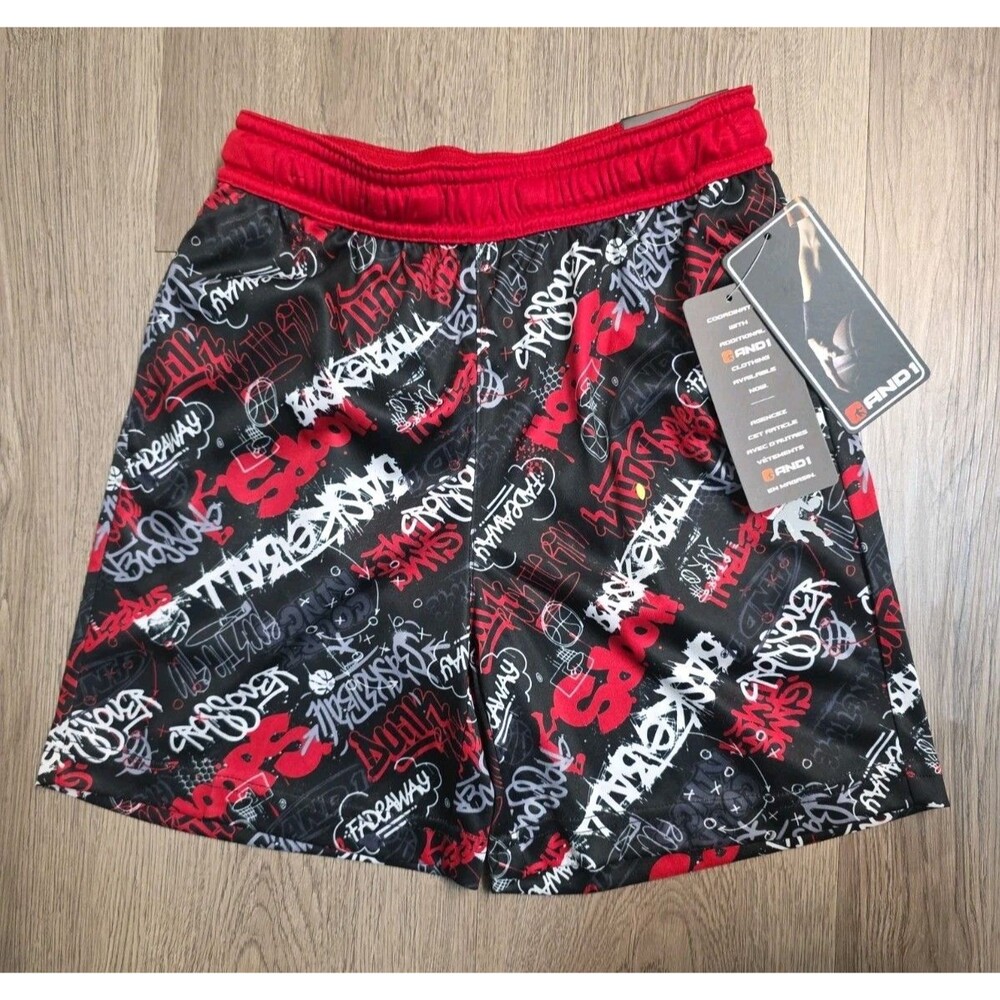 AND1‎ Boys Graffiti Basketball Shorts XS Black Red Athletic Gym Active Wear